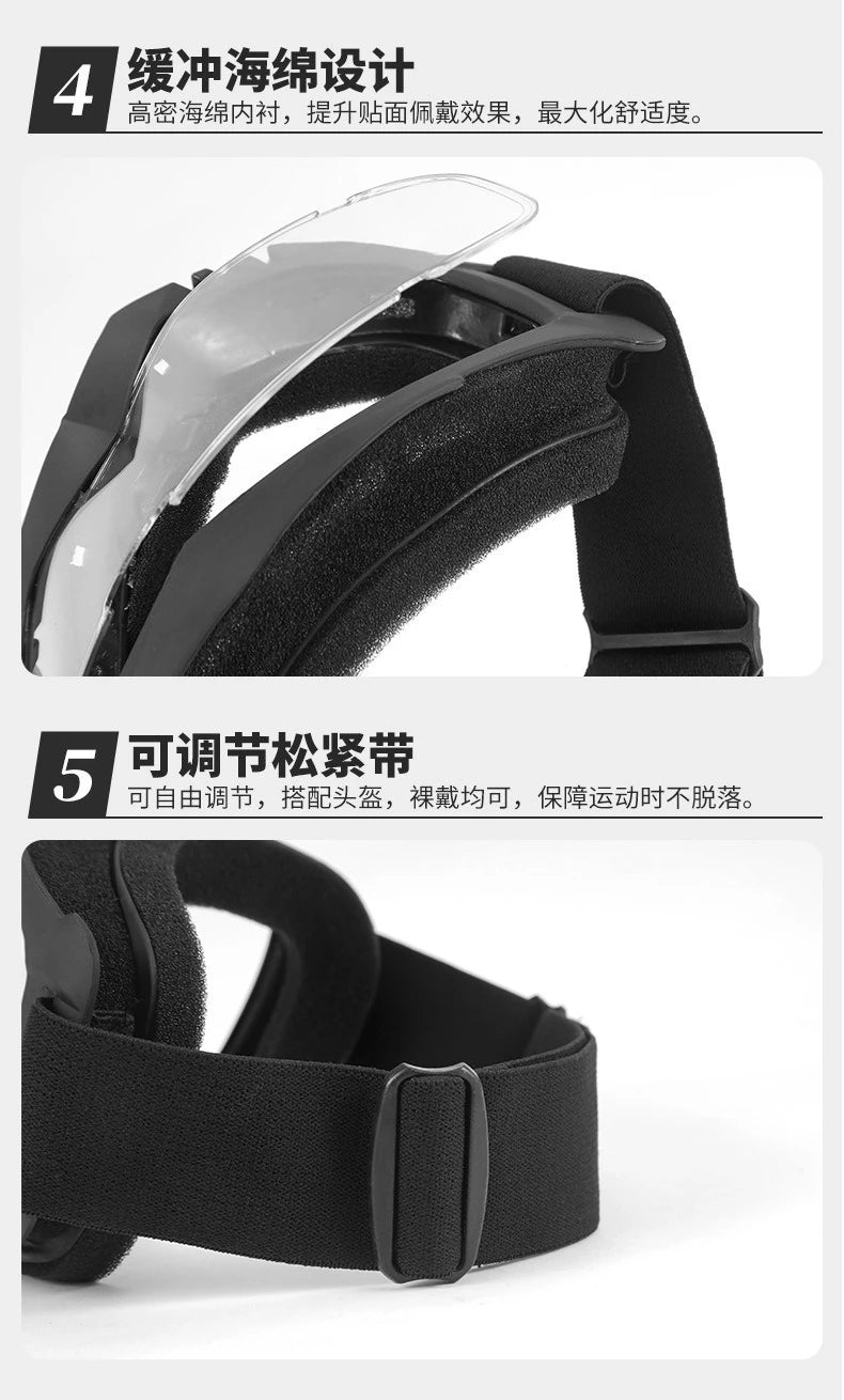 A black protective mask and goggles for outdoor motorcycle or cycling use.