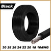 Black insulated multi-stranded copper wire in a spool with a stripped end shown for DIY lighting