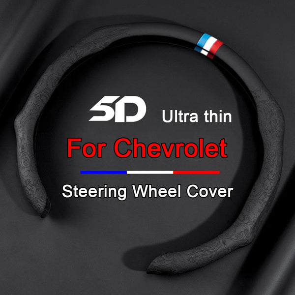 Black universal steering wheel cover for Chevrolet cars with a French flag detail.