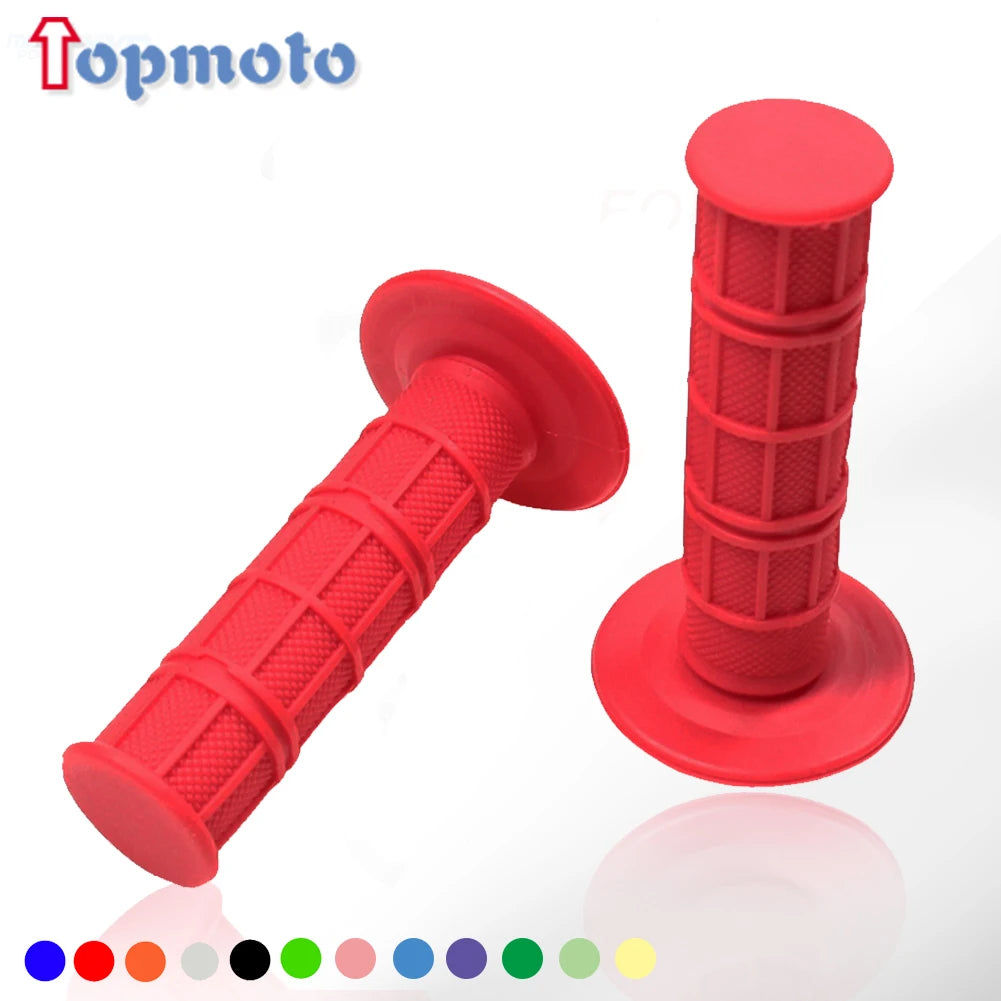 Red gel rubber handlebar grips for dirt bikes shown with various color options