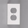 A white electrical light switch cover plate with two circular cutouts for switches.