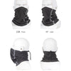 Adjustable fleece neck warmer scarf shown from front, limit angle, side view, and back view.