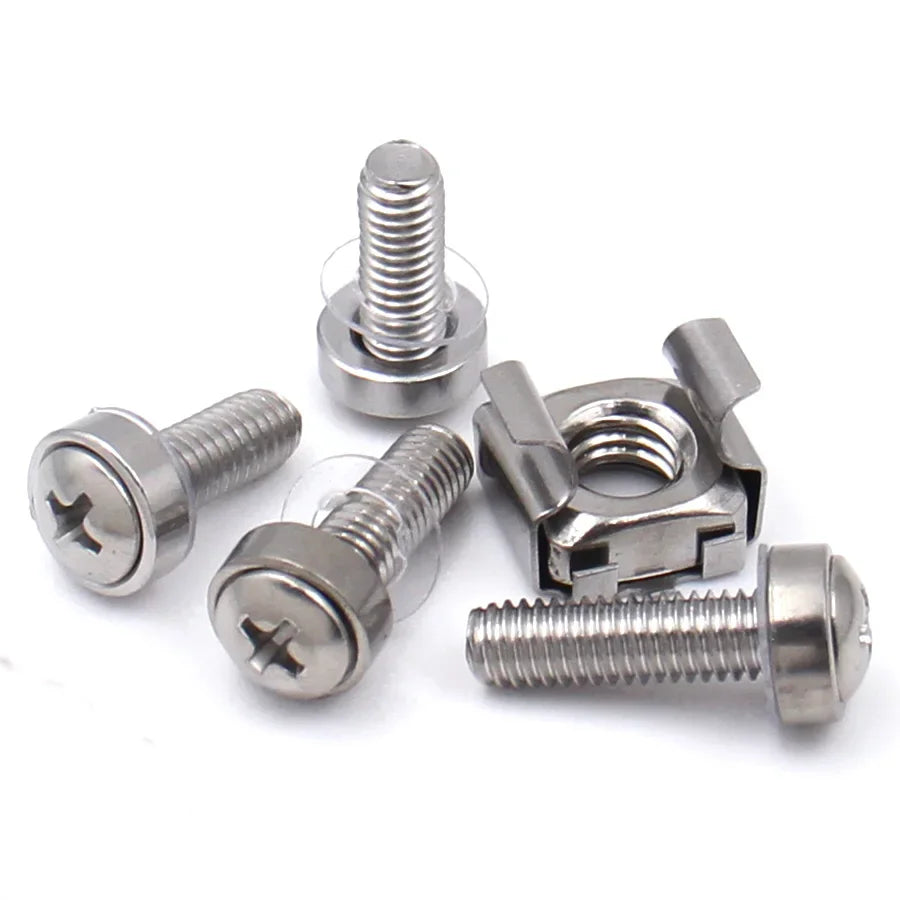 A set of 304 stainless steel cage nuts and machine screws.