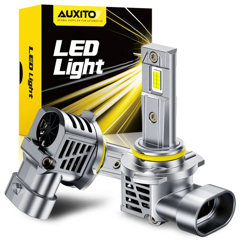 A silver LED light assembly is shown next to its packaging box.
