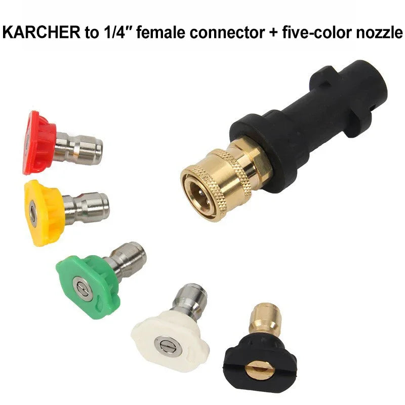 Set of KARCHER to 1/4" female connector and five-color nozzles for car washing
