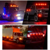 A composite image showing various trucks and trailers equipped with round LED side marker lights.