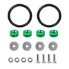 Set of black rubber bumper fixation clips and various metal hardware components for auto repair