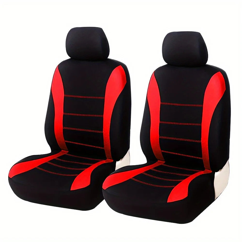 Black seat and cushion covers with red accents shown from the side.
