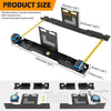 A set of black automotive wheel alignment tools and jigs for measuring and adjusting vehicle wheels.