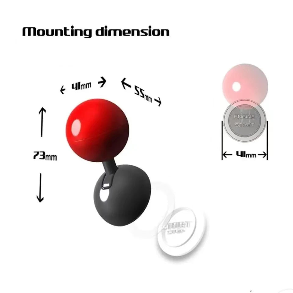 Diagram showing the mounting dimensions of a push start ignition button cover, including various measurements.