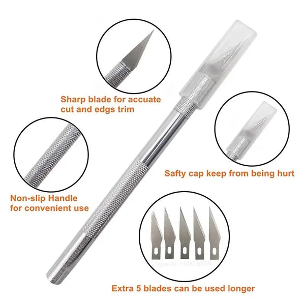A set of tools for car vinyl tint film installation, showing a sharp blade and non-slip handle.
