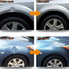 Comparison showing a car wheel before and after professional auto dent repair work.
