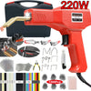 Red plastic welding gun and various metal welding tips and accessories for DIY repairs