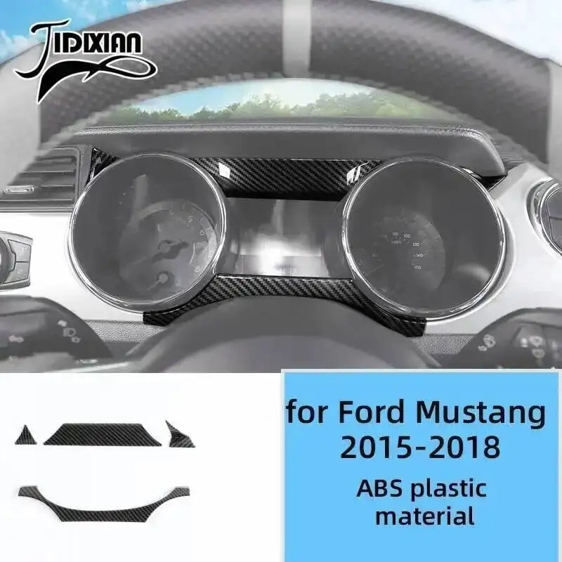Carbon fiber interior decoration kit for Ford Mustang 2015-2018 featuring custom headlight covers