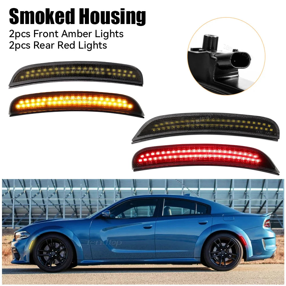 Set of smoked housing amber and red lights for Dodge Charger side markers