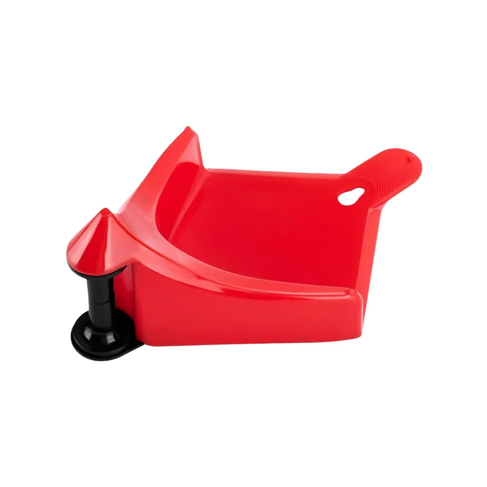 A bright red car hose slide tire wedge tool with a curved, rectangular shape.
