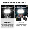 Before and after comparison showing a CNC aluminum headlight kill switch for motorcycle lights