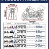 Product parameter chart showing dimensions for various motorcycle and scooter models.