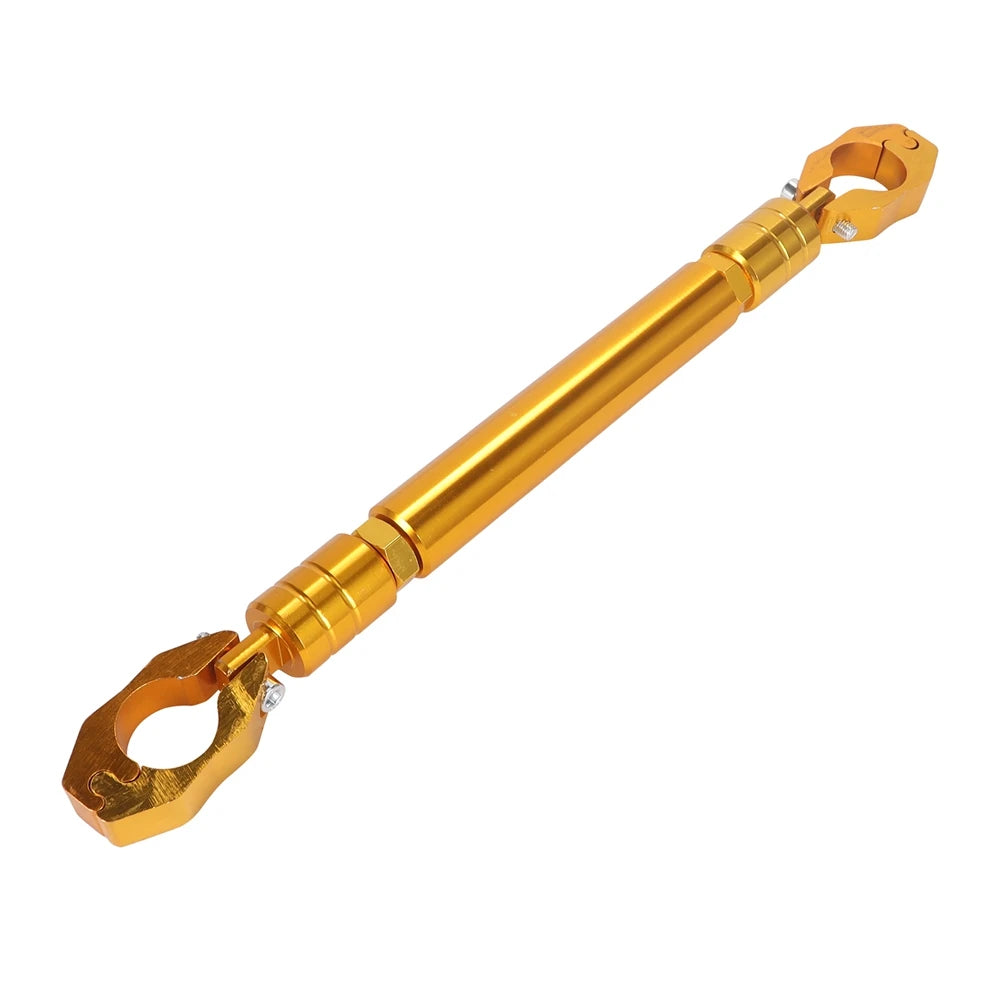 A gold-colored adjustable motorcycle handlebar grip crossbar tool.