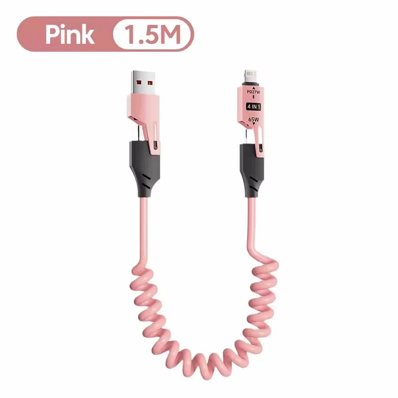 Pink 1.5M spring telescopic charging cable for a 65W device