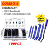 Combo 8 package list showing a 100PCS boxed buckle and 6PCS set car disassembly tool in blue.