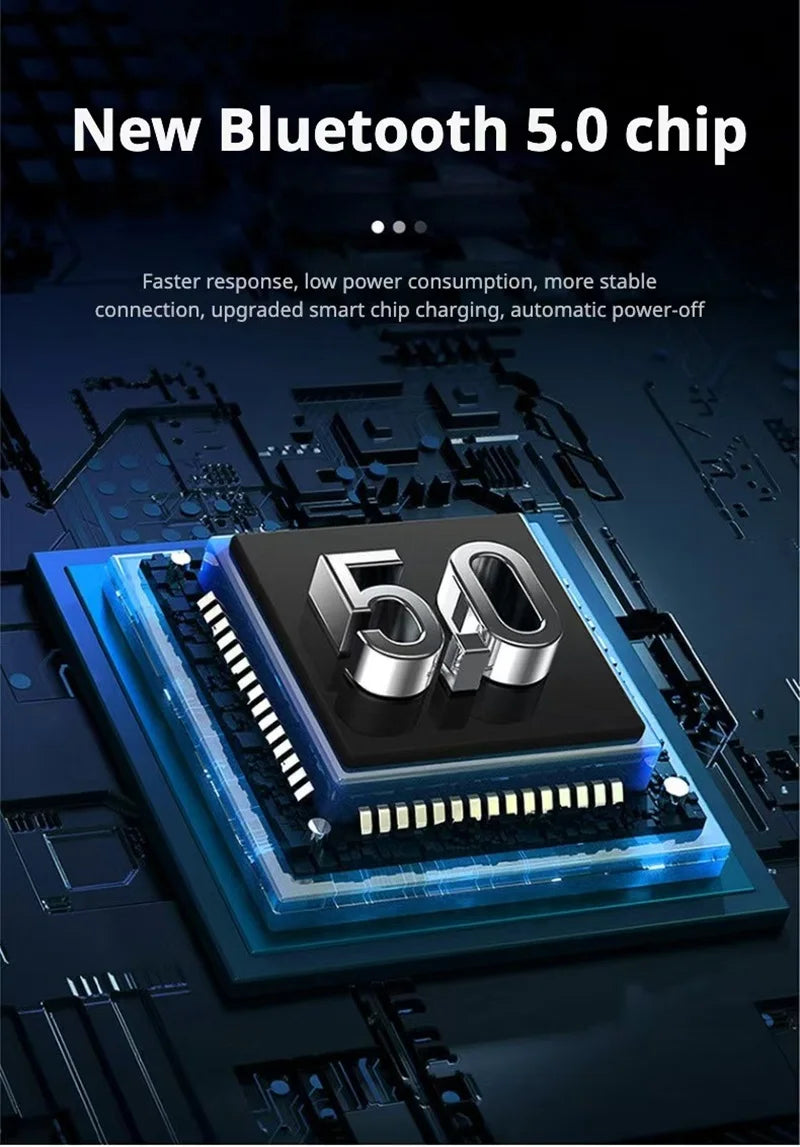 A close-up view of a new Bluetooth 5.0 chip mounted on a circuit board for a car charger product.