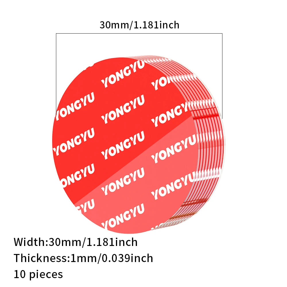 A circular red adhesive pad with a thickness of 1mm, shown in a cross-section.
