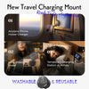 A travel charging mount featuring an airplane phone holder, a video mode, and a temporary hotel charging station.