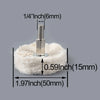 A silver 1/4 inch polishing wheel with a cylindrical shaft is shown resting on a white, fibrous material.