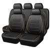 Three black PU leather car seat covers for SUVs shown side by side.