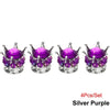 Set of four silver purple diamond rhinestone tire valve caps