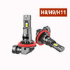 Three high-performance LED car headlight bulbs labeled H8, H9, and H11 are shown.