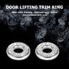 Close-up of a silver door lifting trim ring with sparkling rhinestones.