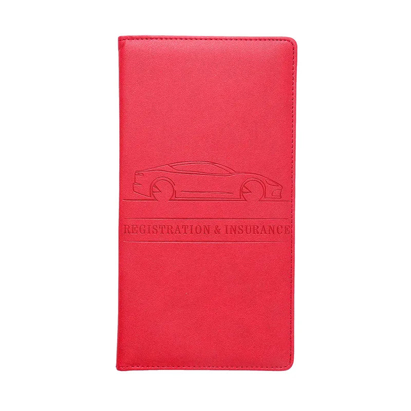 Rotes Leder-Kartenträger mit einer Autosilhouette auf der Vorderseite.