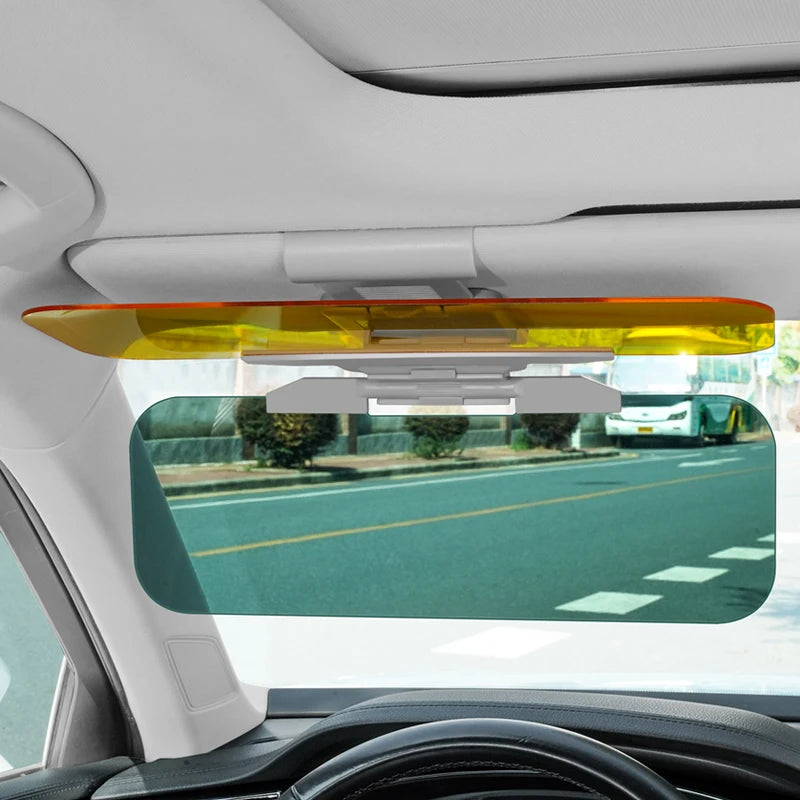 HD Anti-Glare Car Sun Visor with dual-purpose vision lenses mounted on a vehicle's interior window frame.