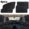 Four black magnetic car window sunshades shown next to a car interior.