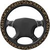 Black steering wheel cover with a leopard cheetah print pattern and silver buttons