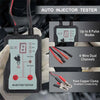 An auto injector tester device is shown being held, highlighting its features like pulse modes and dual channels.