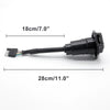 Black 4-pin flat to 7-way round trailer adapter with mounting bracket and waterproof cover shown with dimensions.