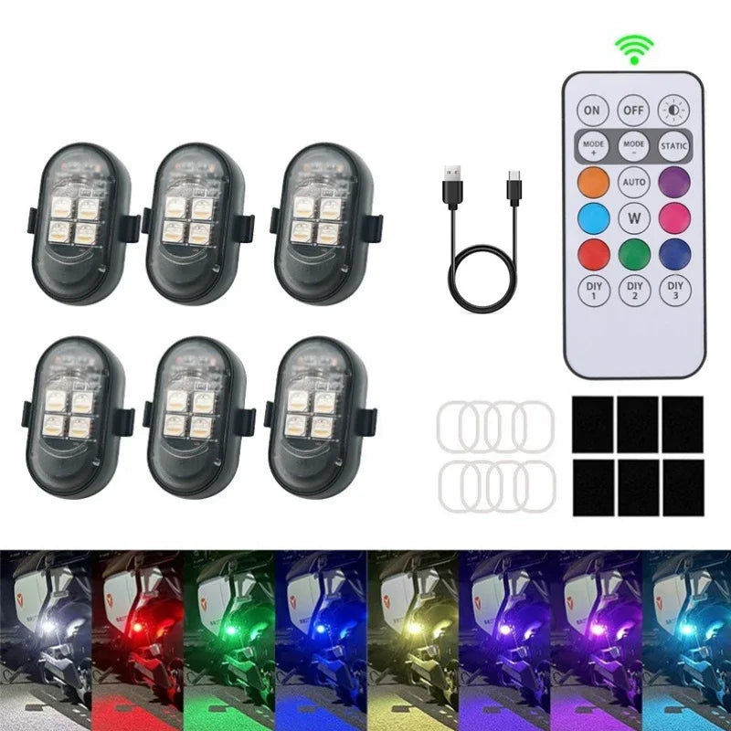 مجموعة أضواء تنبيه LED وميض متعددة الأنماط للمركبات، تعرض أوضاعًا وخيارات تركيب مختلفة.
