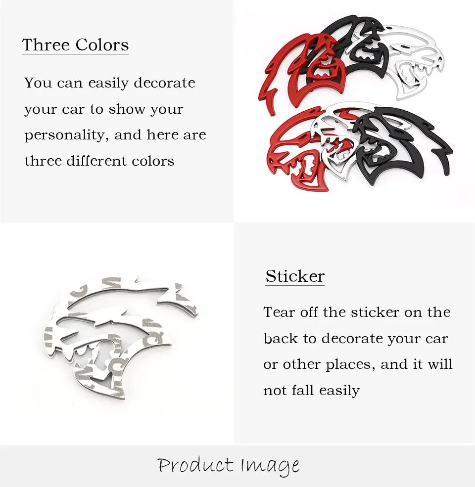 Three different colored custom car body side emblems for Dodge Charger or Challenger