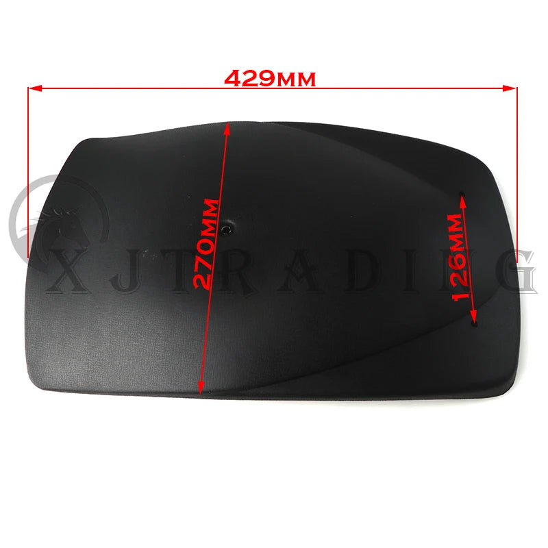 Black durable plastic fender for go-kart or ATV with dimensions marked.