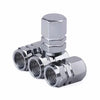 A set of shiny silver aluminum valve caps for wheels and tires