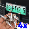 A hand holds several silver and gold corrosion-resistant aluminum alloy and stainless steel license plate screws.