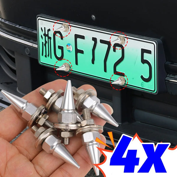 A hand holds several silver and gold corrosion-resistant aluminum alloy and stainless steel license plate screws.