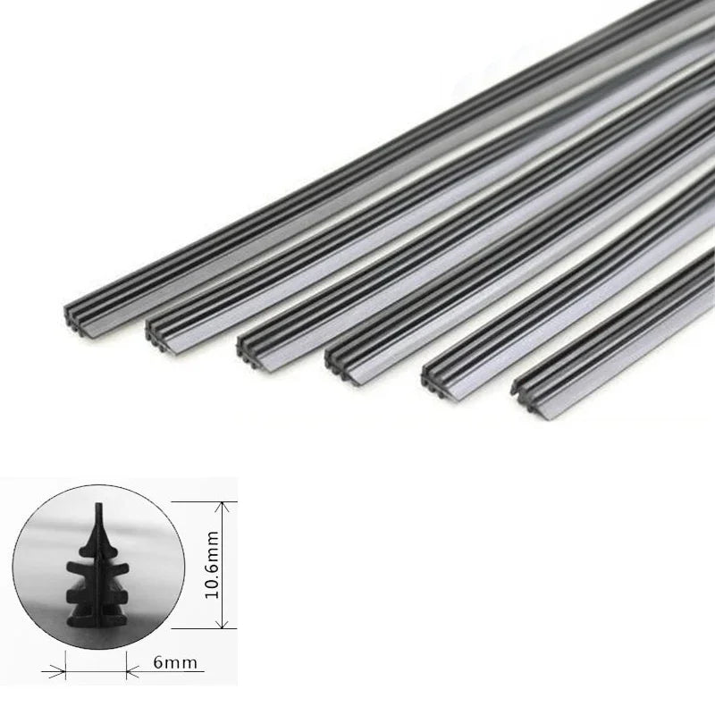 Ein Satz Metallwischerblätter für ein universelles Auto-Wischer-Refill-Kit in diagonaler Anordnung.