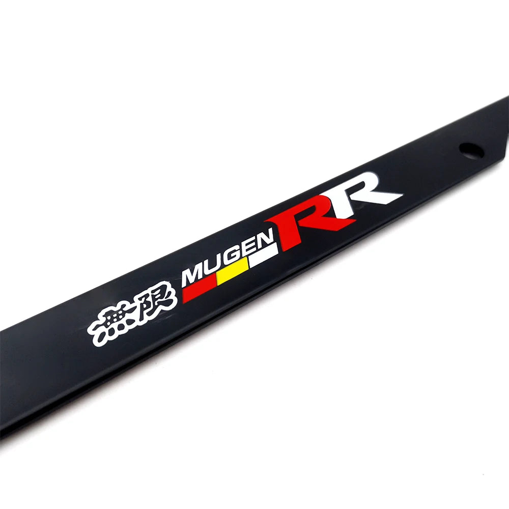 Black license plate frame decoration with red and white MUGEN RR logo