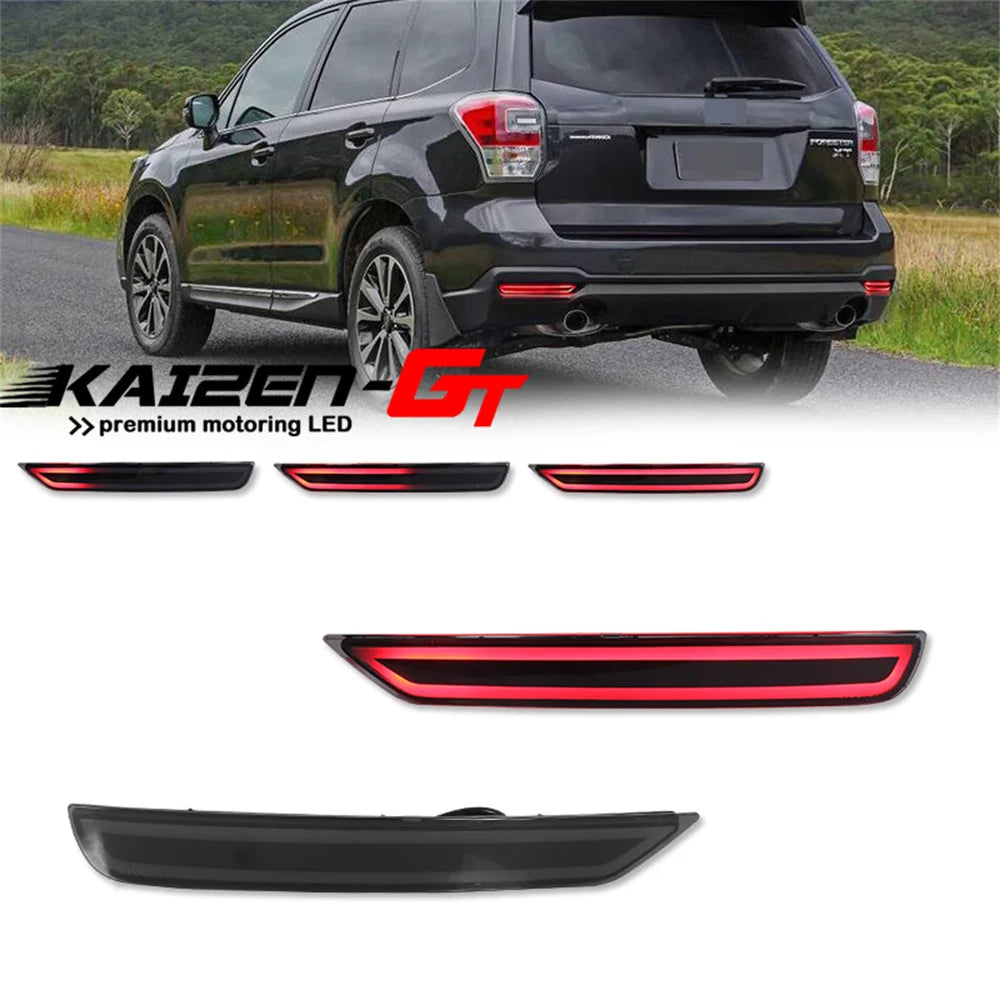 LED rear bumper reflector lights for Subaru Forester 2008-2018 shown on a vehicle.