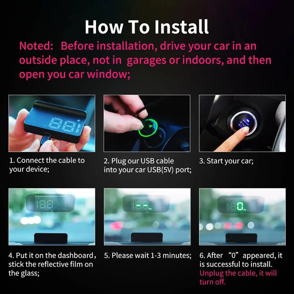 Instructions for installing a car dashboard speedometer and GPS display device.