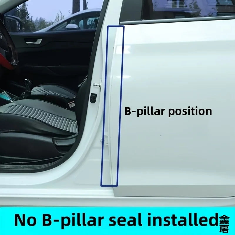 Close-up view of a white car door showing the B-pillar position with no seal installed.